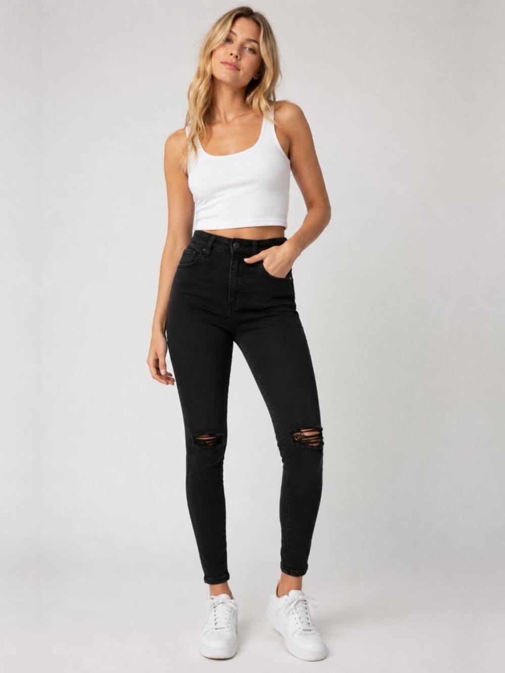 2/$30 American Eagle Next Level Super High-Waisted Jegging Ripped Black 2 #A2138